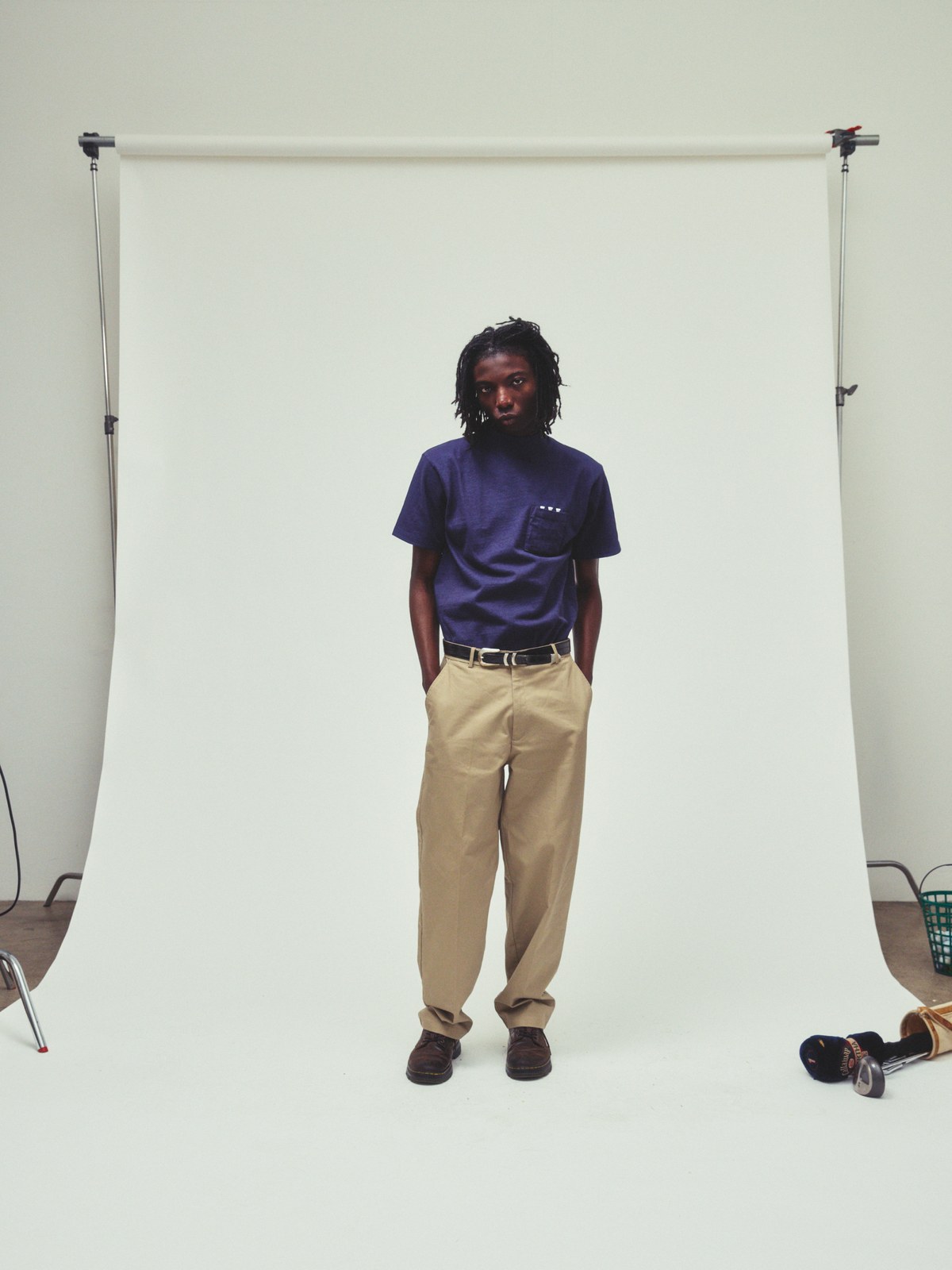 The S/S Work Shirt in Navy on a studio seamless
