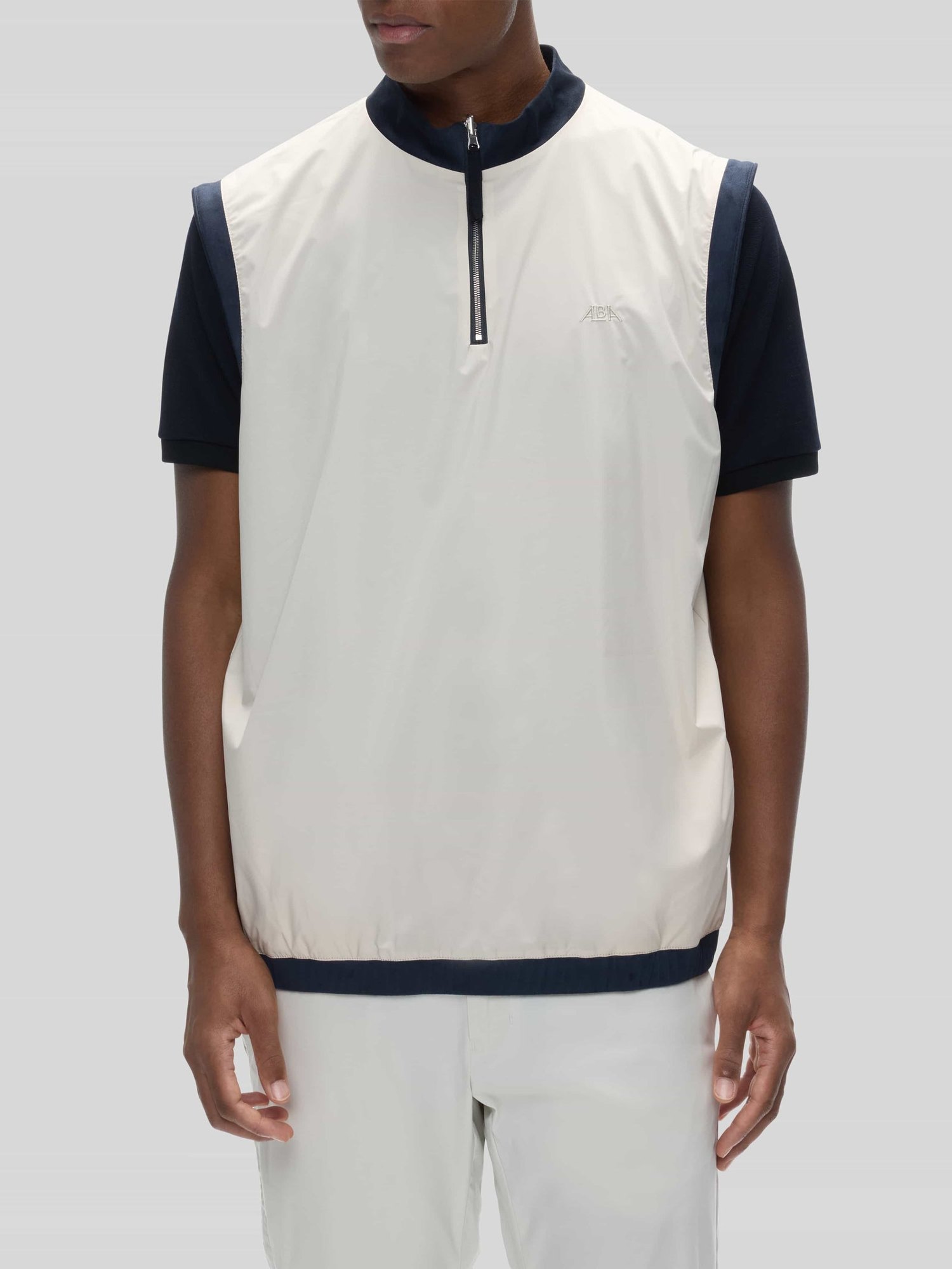 An ivory and navy Haar vest from the reversible vest gallery