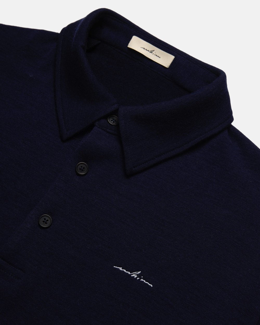 Whim Golf White Embroidered Navy Merino Long Sleeve Golf Shirt · view 1 of 4