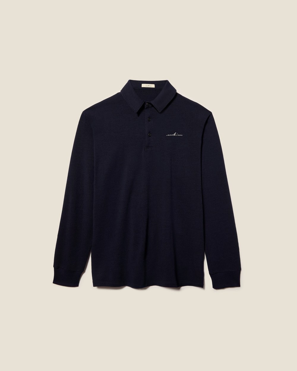 Whim Golf White Embroidered Navy Merino Long Sleeve Golf Shirt · view 2 of 4