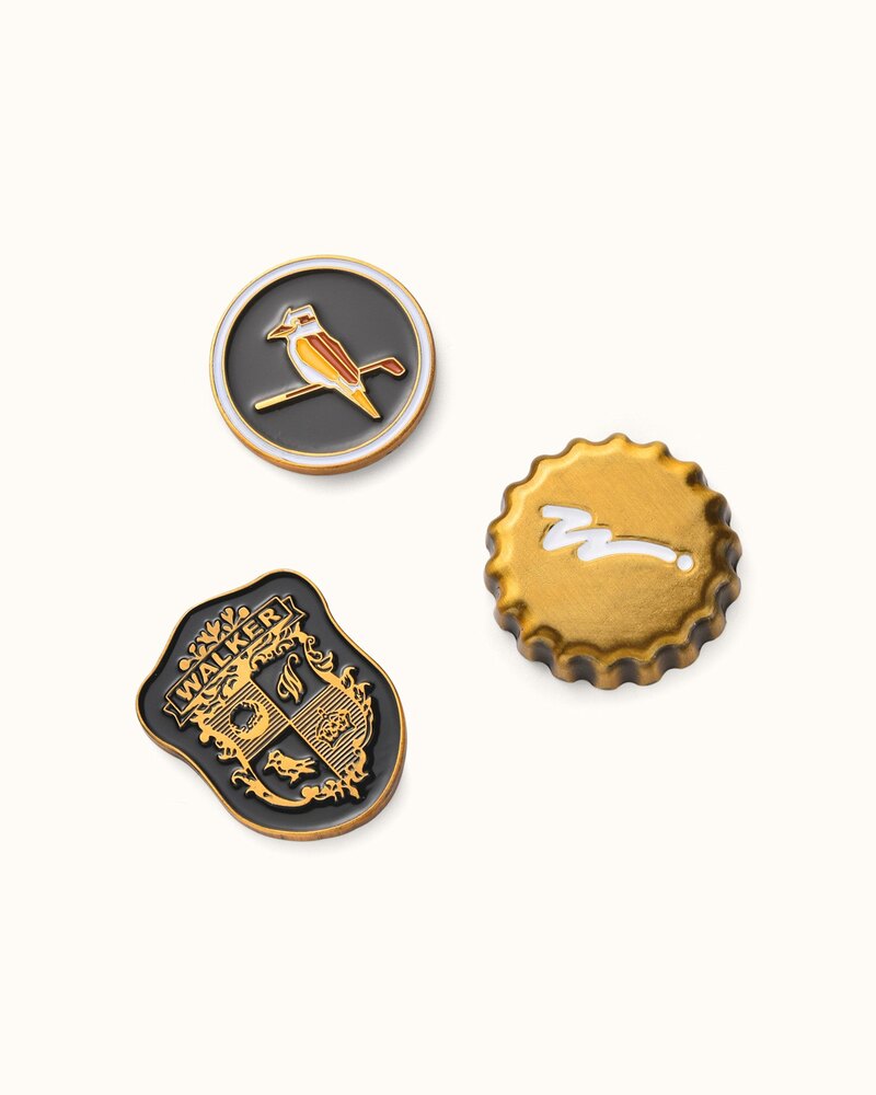 Walker Golf Ball Marker Crest 3 Pack - Black / Green / Brushed Gold golf ball marker