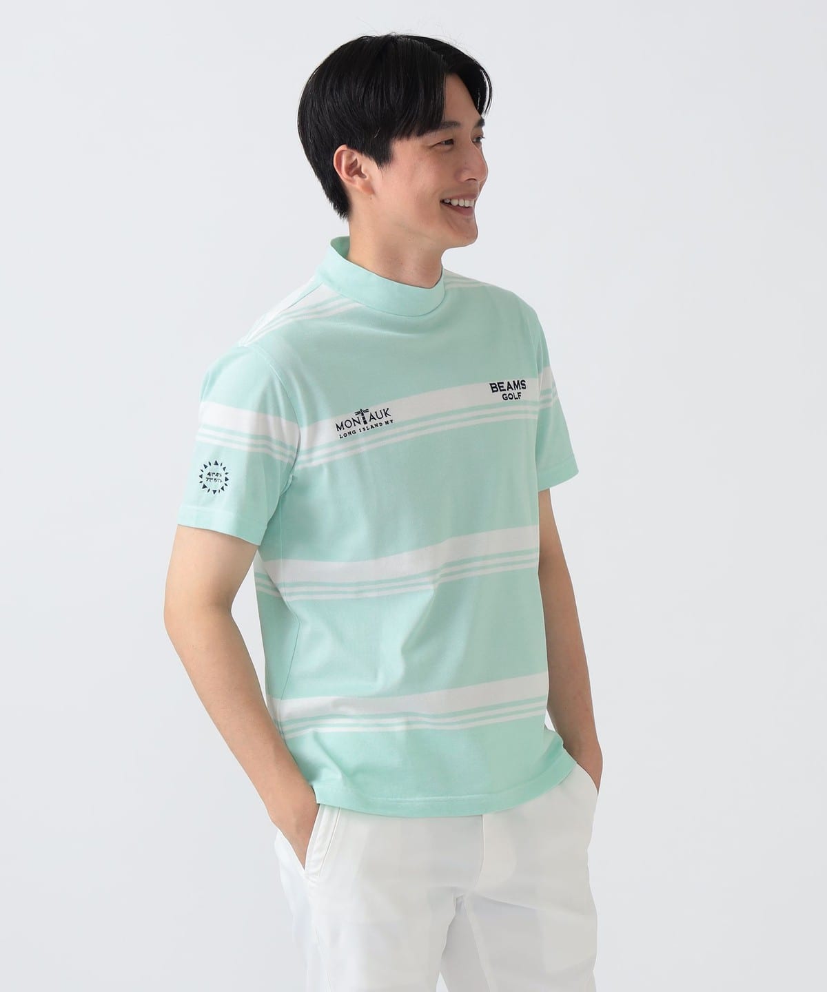 BEAMS Golf Purple Label MONTAUK Striped Mock Neck