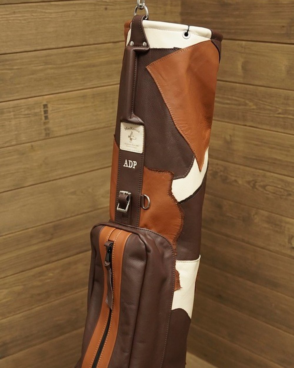 MacKenzie Golf Bags Leather Mac – 8" Opening / 1 Pocket – Mahogany / Bittersweet / Gold (made to order), view 2 of 3