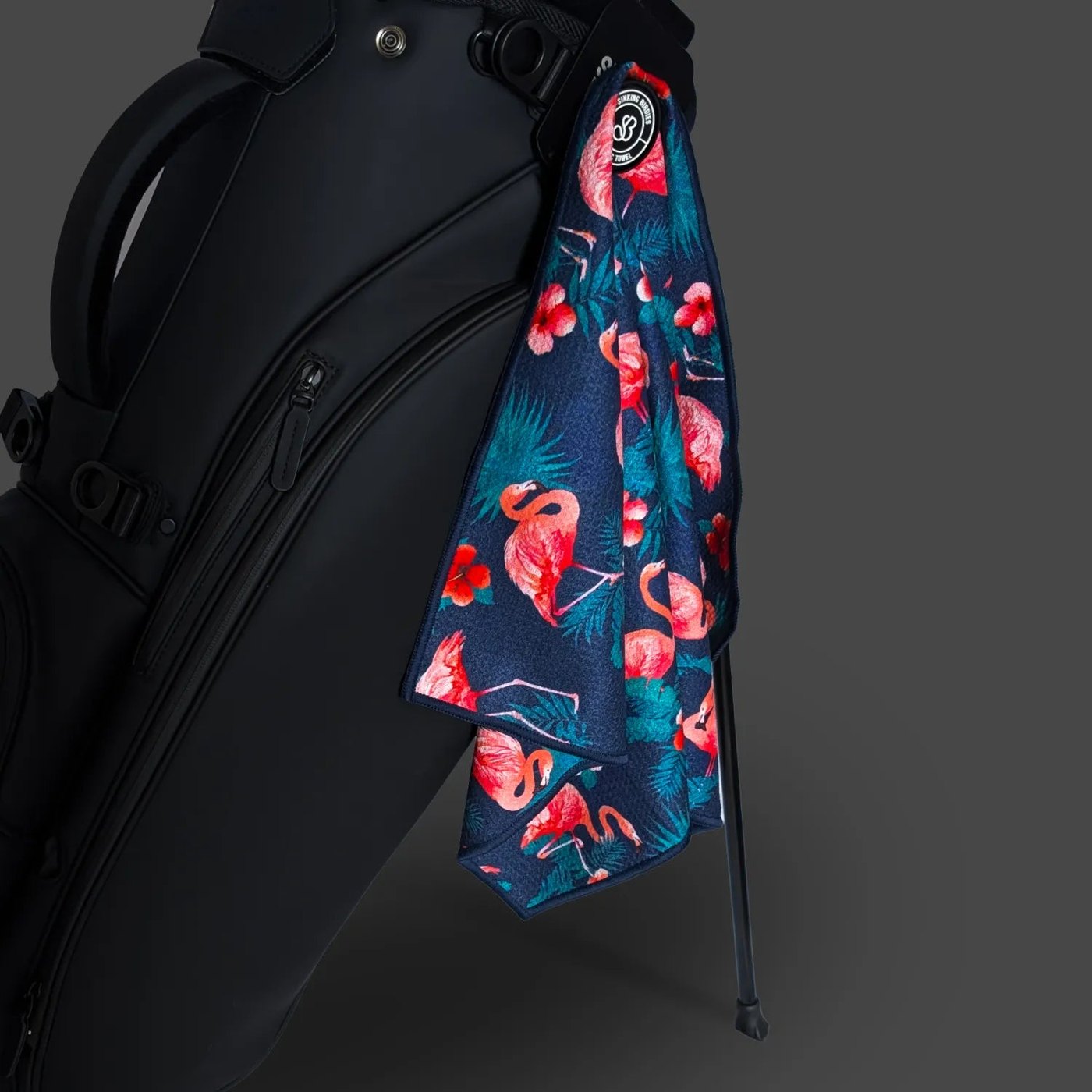Sinking Birdies flamingo print magnetic golf towel · view 1 of 4