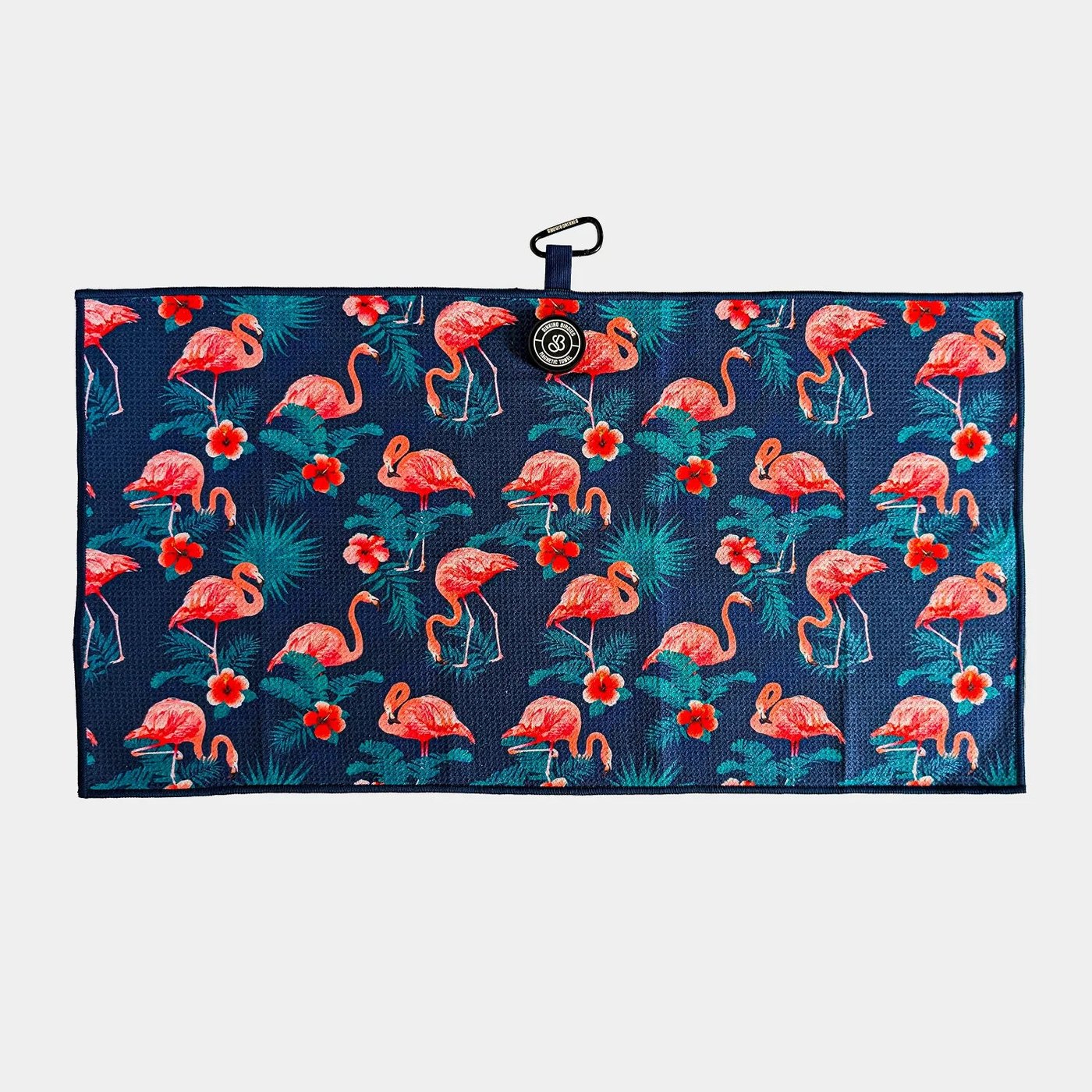 Sinking Birdies flamingo print magnetic golf towel · view 3 of 4