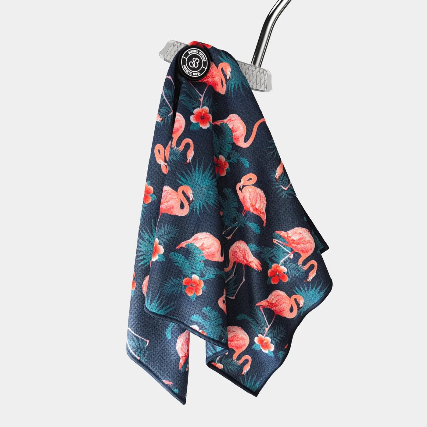 Sinking Birdies flamingo print magnetic golf towel · view 4 of 4