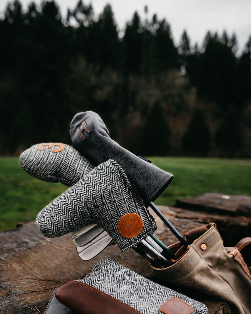 Bluegrass Fairway Redan Putter Cover Harris Tweed Brown Herringbone · view 3 of 4