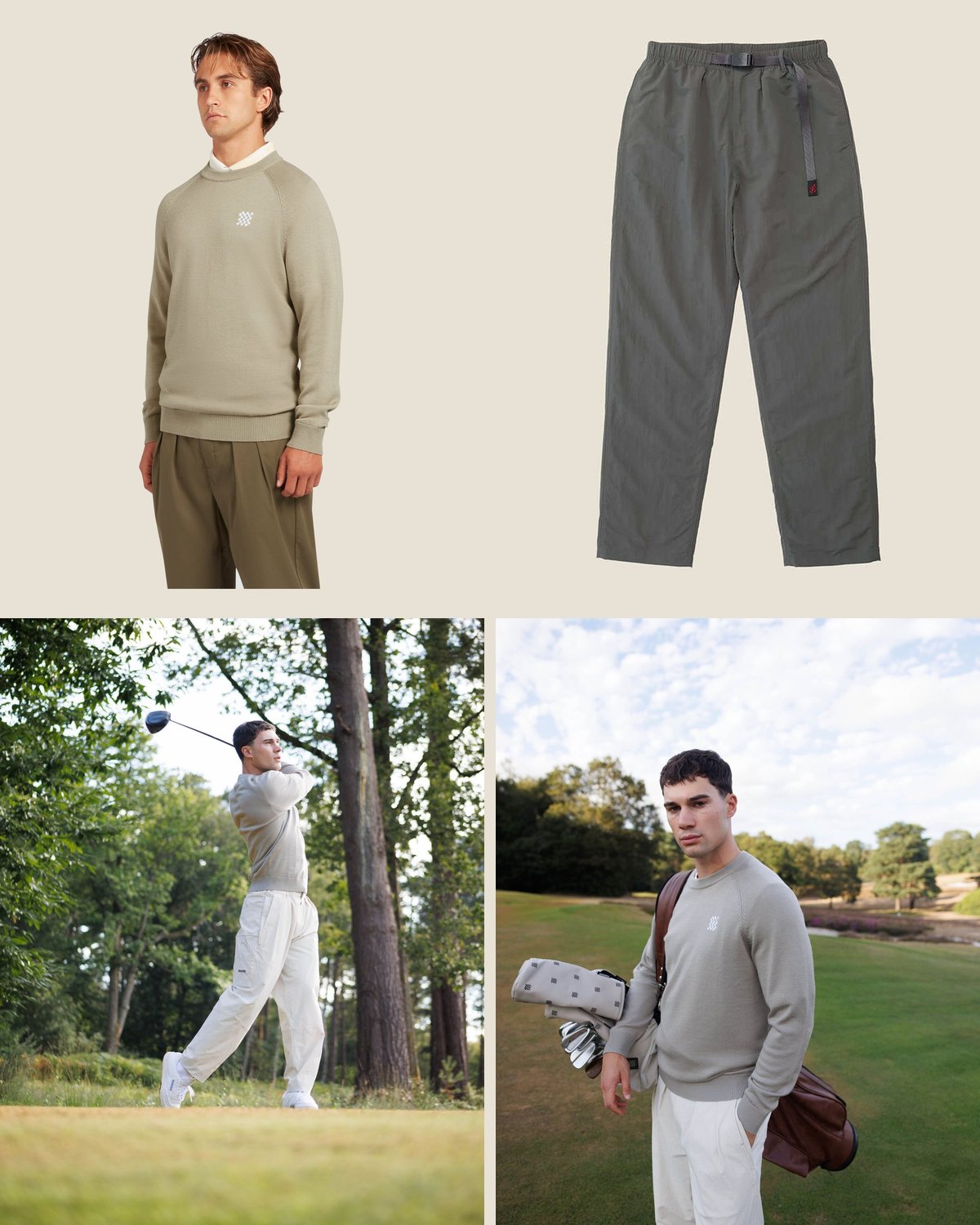 After the round outfit from the The Outdoor Technical capsule: Dune merino crew over carbon nylon pants.