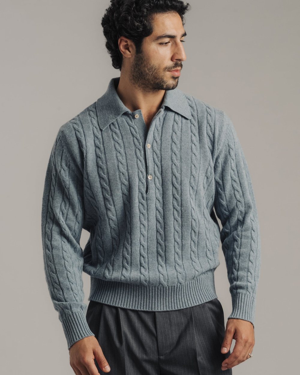 Late Nine Cable Knit Polo, Light Blue · view 1 of 4