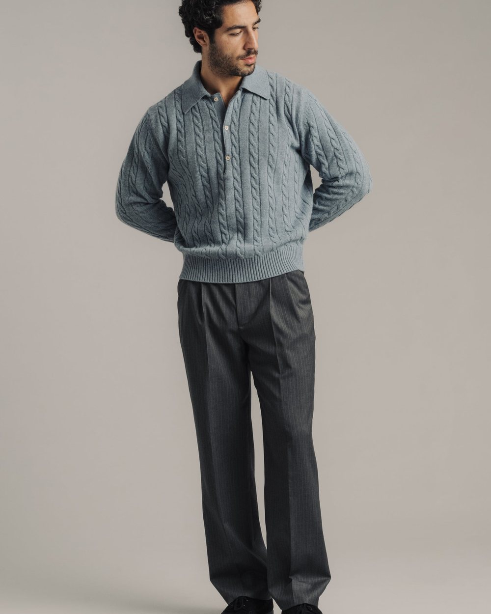 Late Nine Cable Knit Polo, Light Blue · view 2 of 4