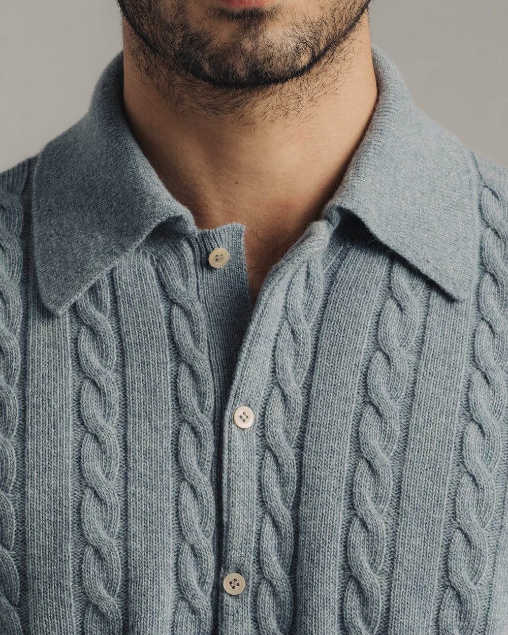 Late Nine Cable Knit Polo, Light Blue · view 3 of 4