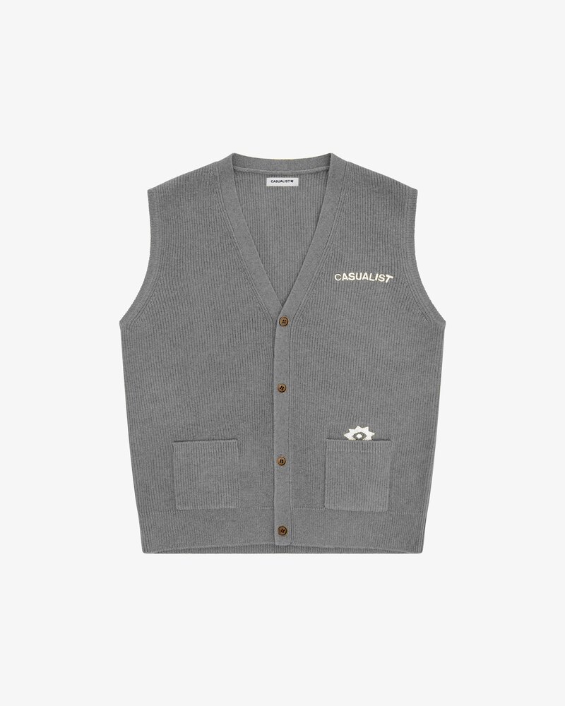 Casualist Grazer Cardigan Vest in grey knit