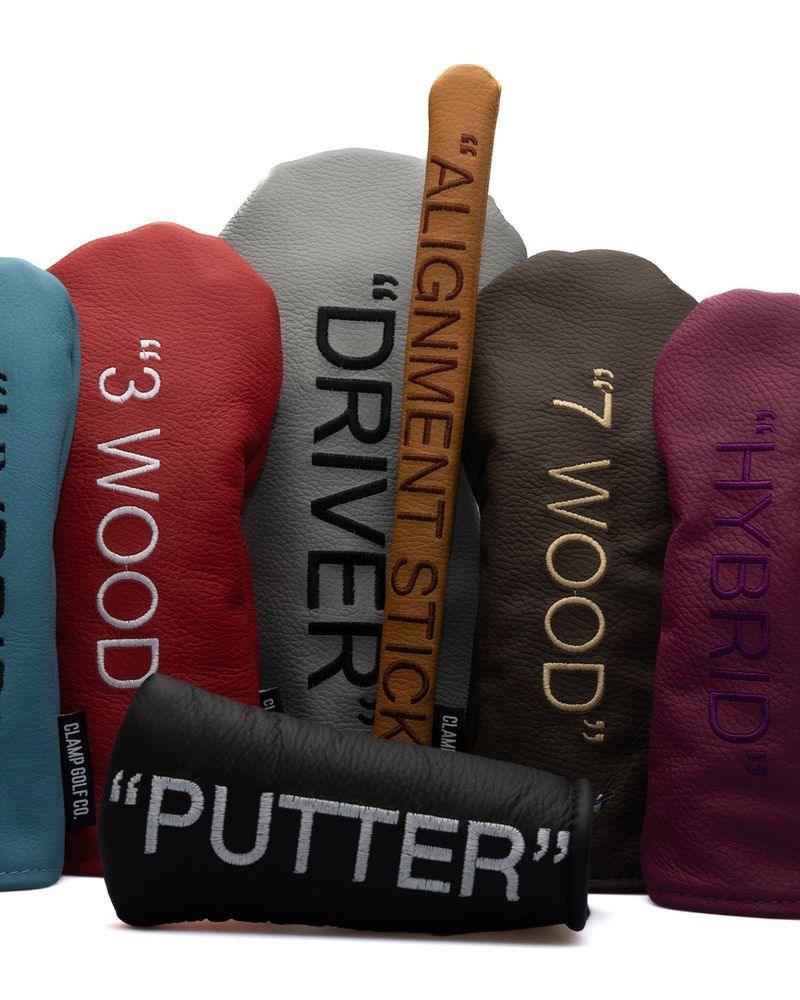 Leather headcovers embroidered Driver, 3 Wood, 7 Wood and Putter