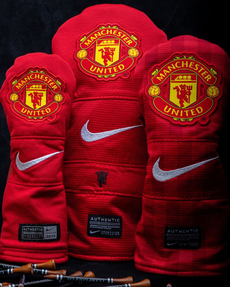 Red Manchester United headcovers made by Clamp