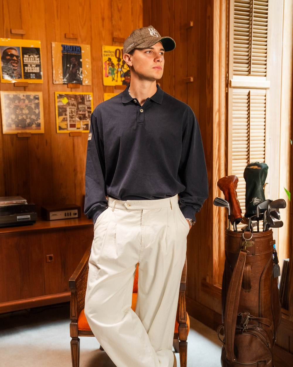 Woodgrain Golf Legacy Double Pleated Trouser, Cream · view 1 of 3