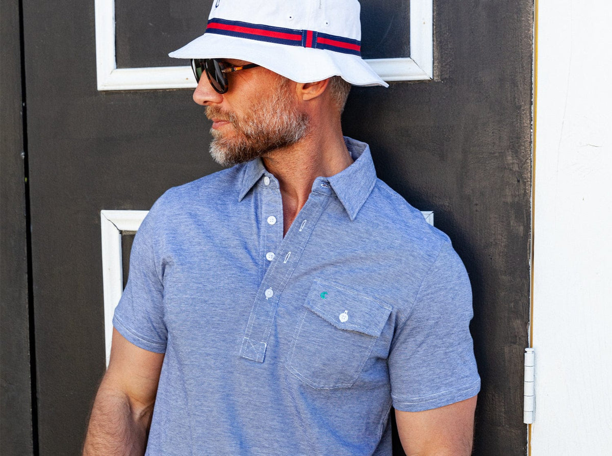 Criquet Classic Players Shirt with four-button placket, navy microstripe