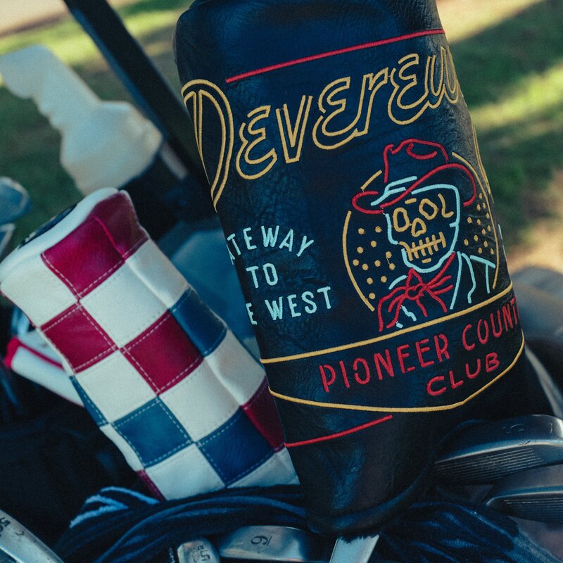 Devereux headcovers racked in a bag on course