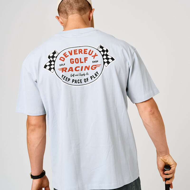 Devereux Golf Racing tee, back graphic