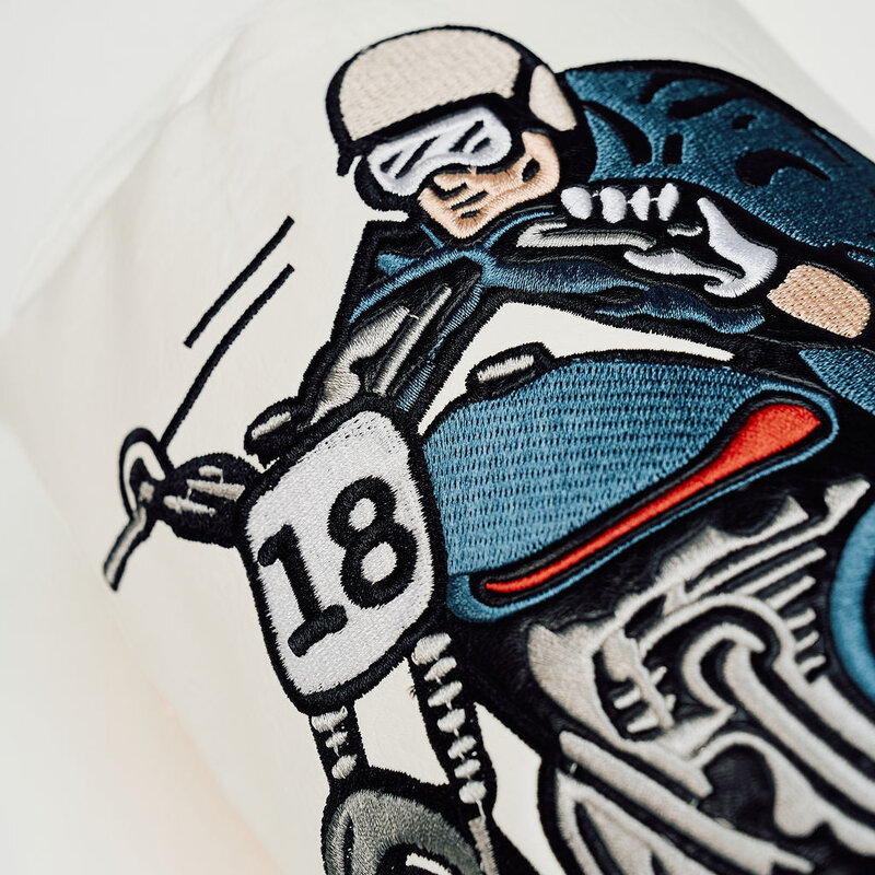 Sidecar rider embroidery detail on a Devereux headcover