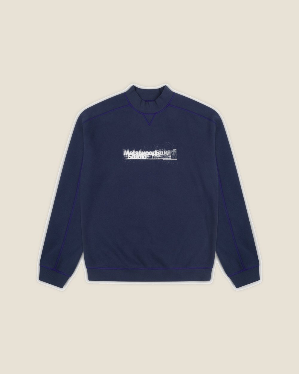 Metalwood Studio Contrast Stitch Mock Neck Sweatshirt, Navy &middot; view 1 of 3