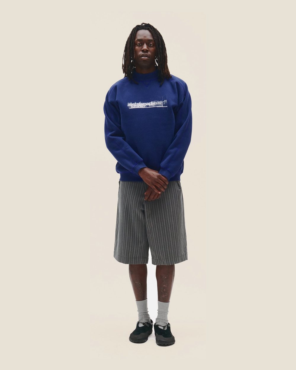 Metalwood Studio Contrast Stitch Mock Neck Sweatshirt, Navy &middot; view 2 of 3