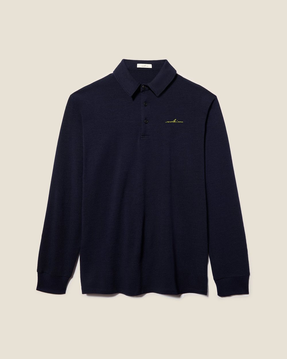 Whim Golf Chartreuse Embroidered Navy Merino Long Sleeve Golf Shirt &middot; view 1 of 4