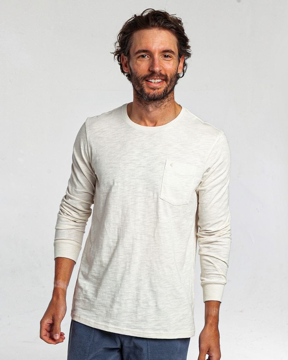 Criquet Shirts Cotton Slub Long Sleeve T-Shirt, Natural · view 4 of 5