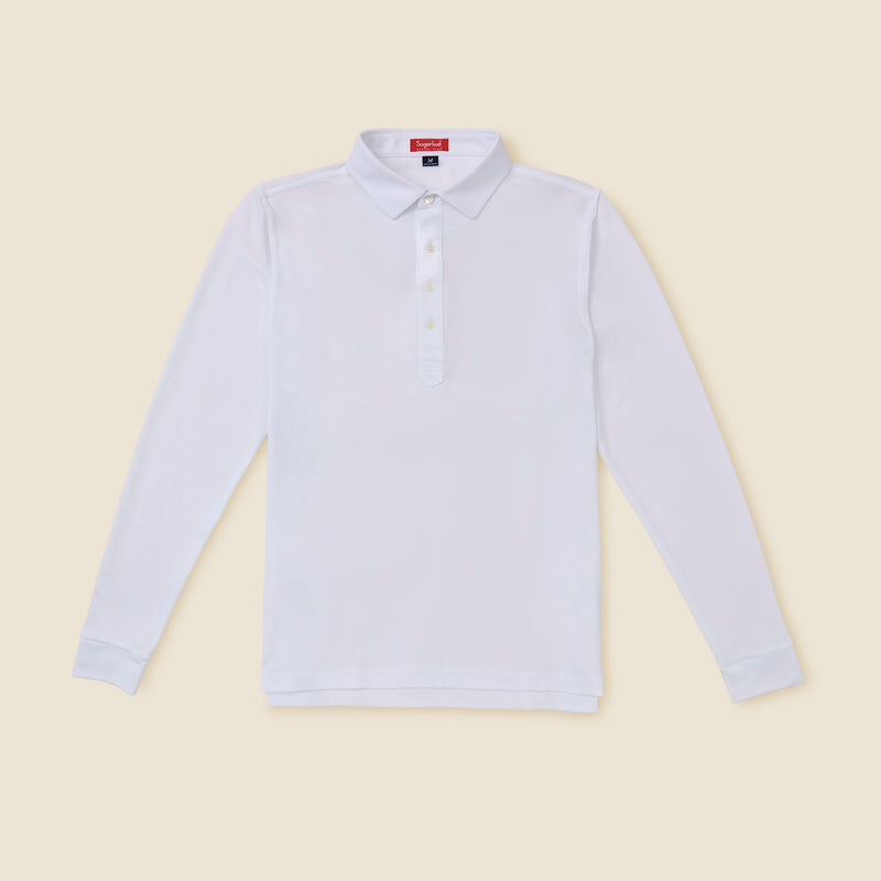 Sugarloaf Social Club — Solid Long Sleeve Polo in White