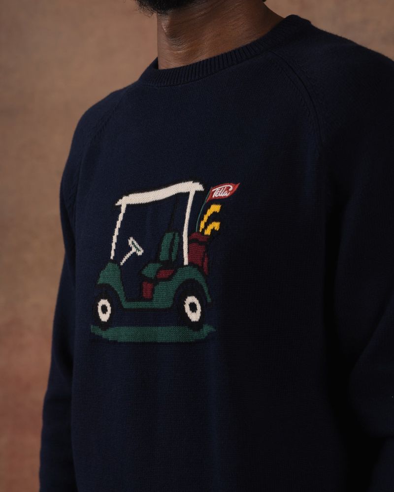 The jacquard golf cart on the Graham knit up close