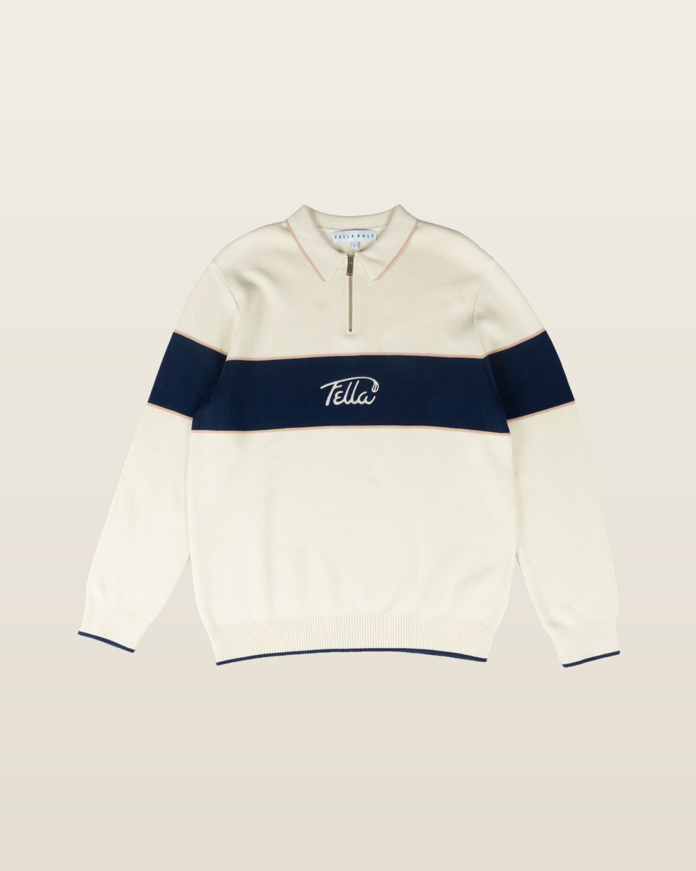 Fella Golf Boris Quarter-Zip Cream with navy stripe · view 1 of 4