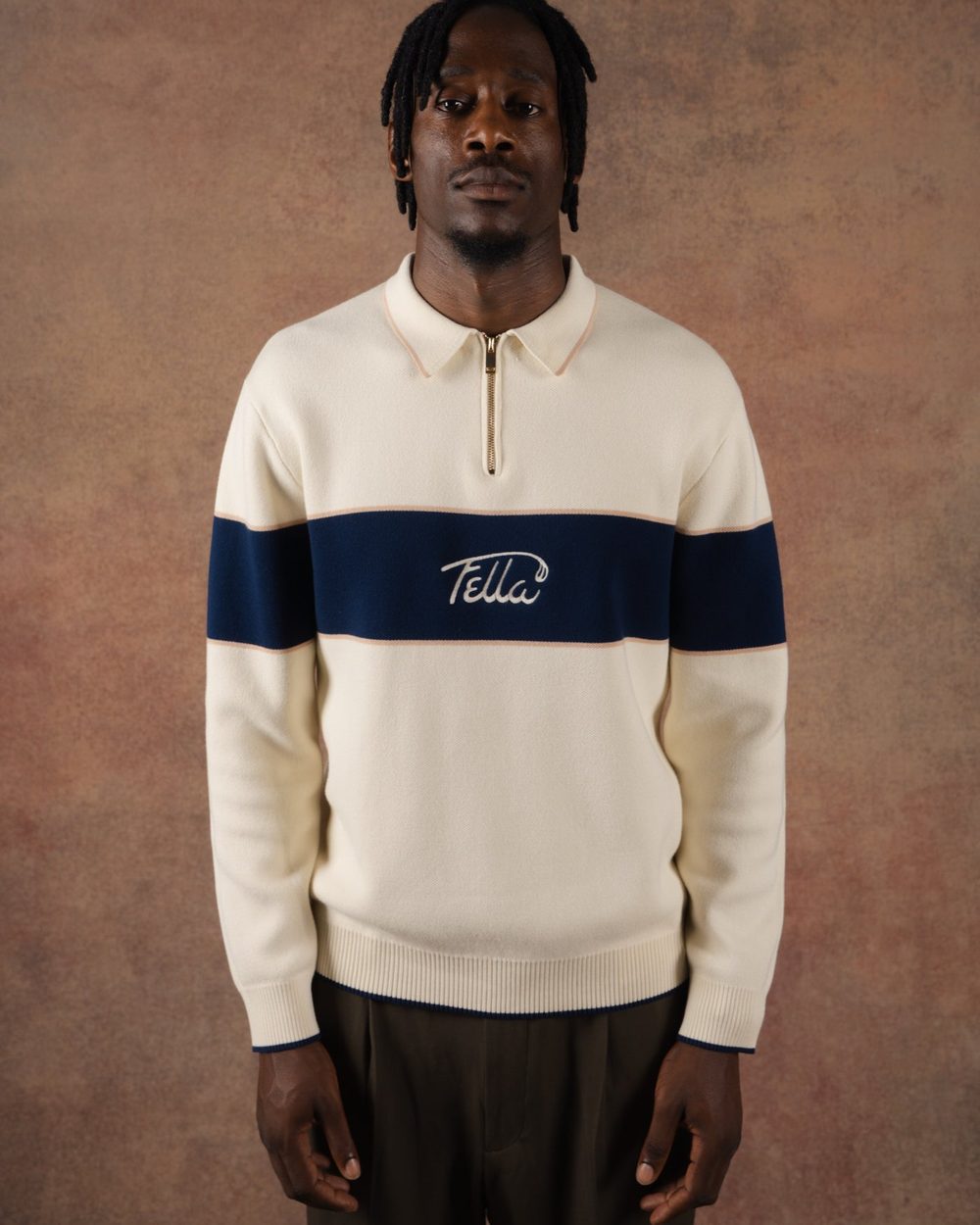 Fella Golf Boris Quarter-Zip Cream with navy stripe · view 2 of 4