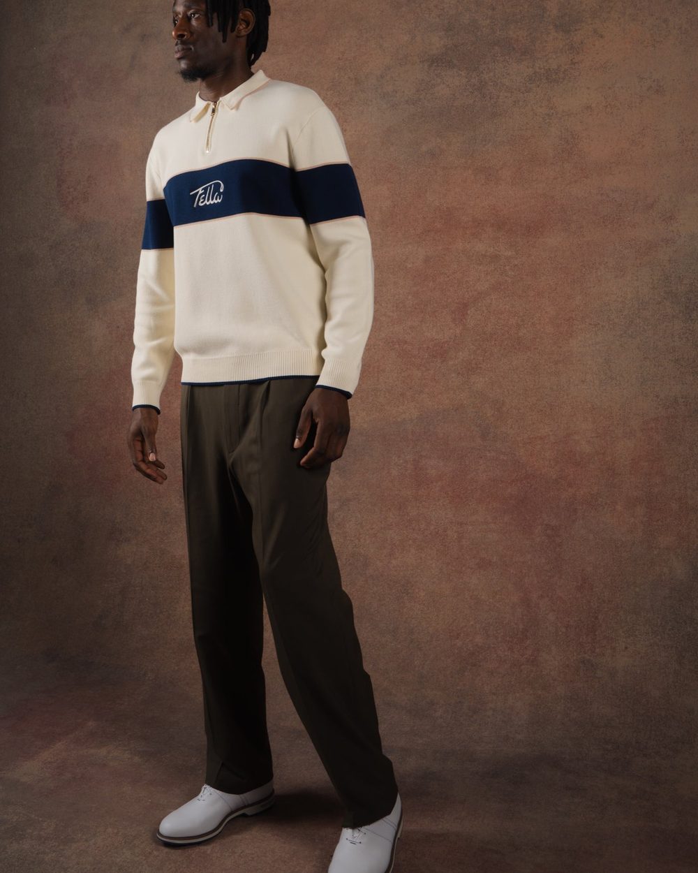 Fella Golf Boris Quarter-Zip Cream with navy stripe · view 4 of 4