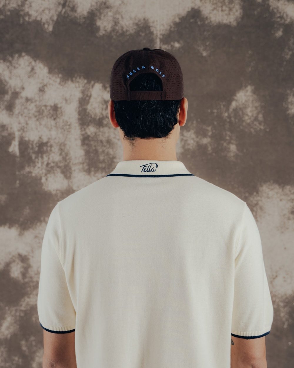 Fella Golf Lionel Contrast Rib Polo Cream and navy · view 4 of 4
