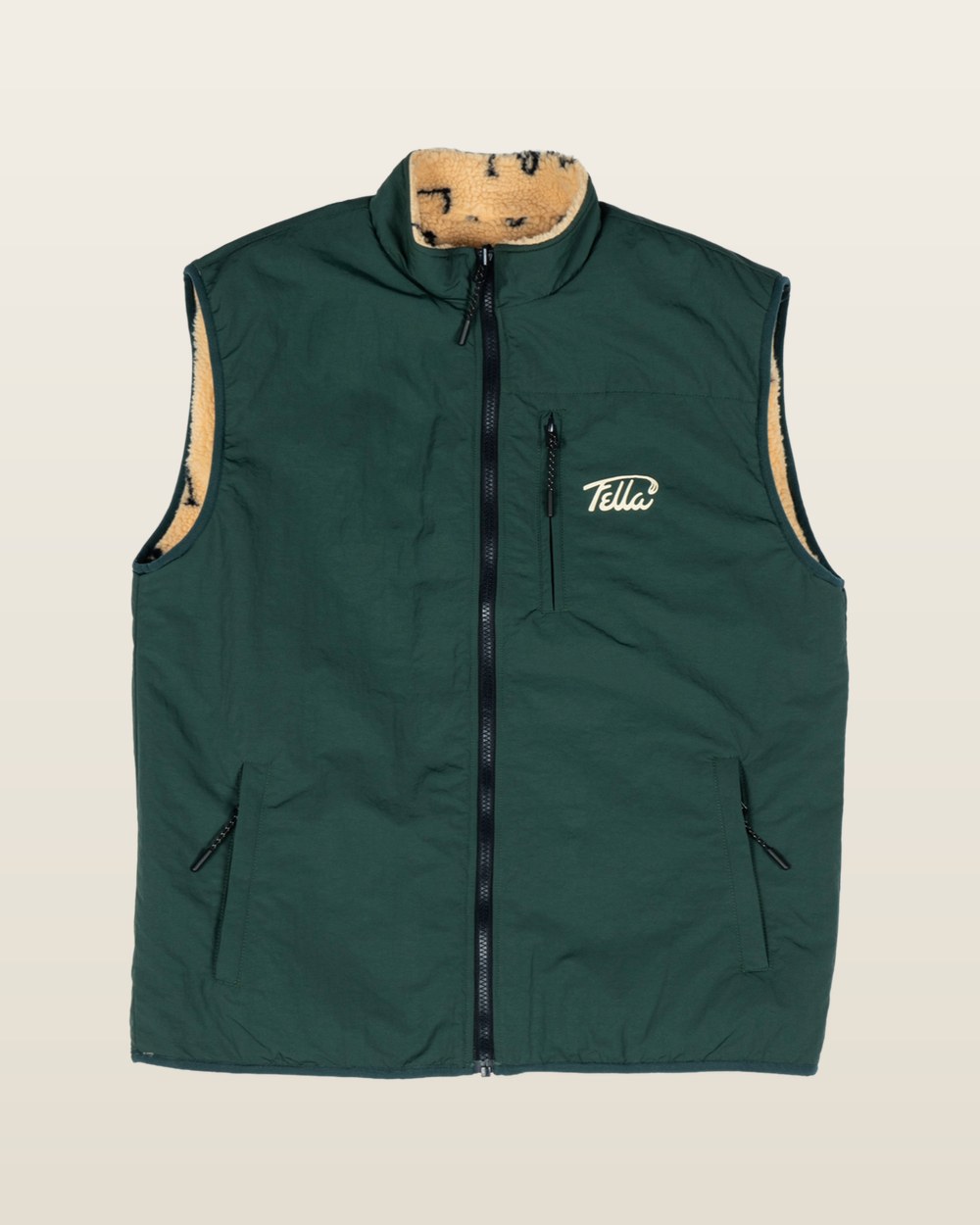 Fella Golf reversible bodywarmer in golf-cart print sherpa
