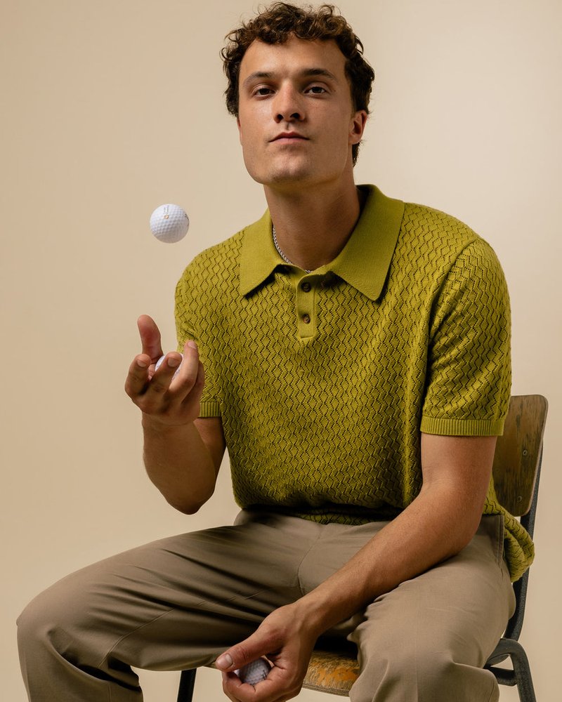 Fella Golf — Lionel Chartreuse Knitted Polo · view 2 of 4