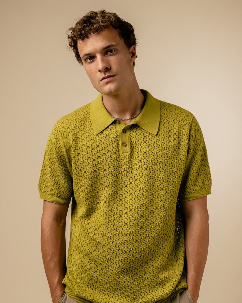 Fella Golf — Lionel Chartreuse Knitted Polo · view 4 of 4