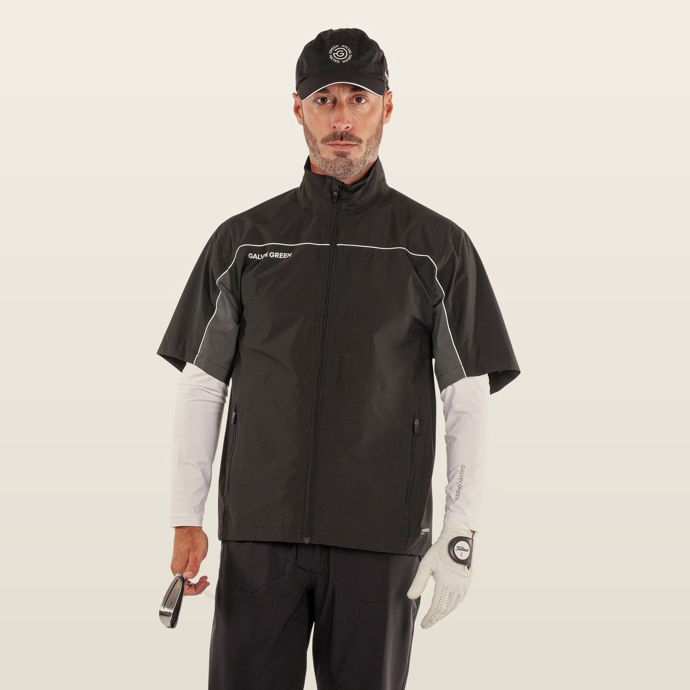 Galvin Green Air Short-Sleeve Rain Jacket, Black / Forged Iron · view 1 of 4