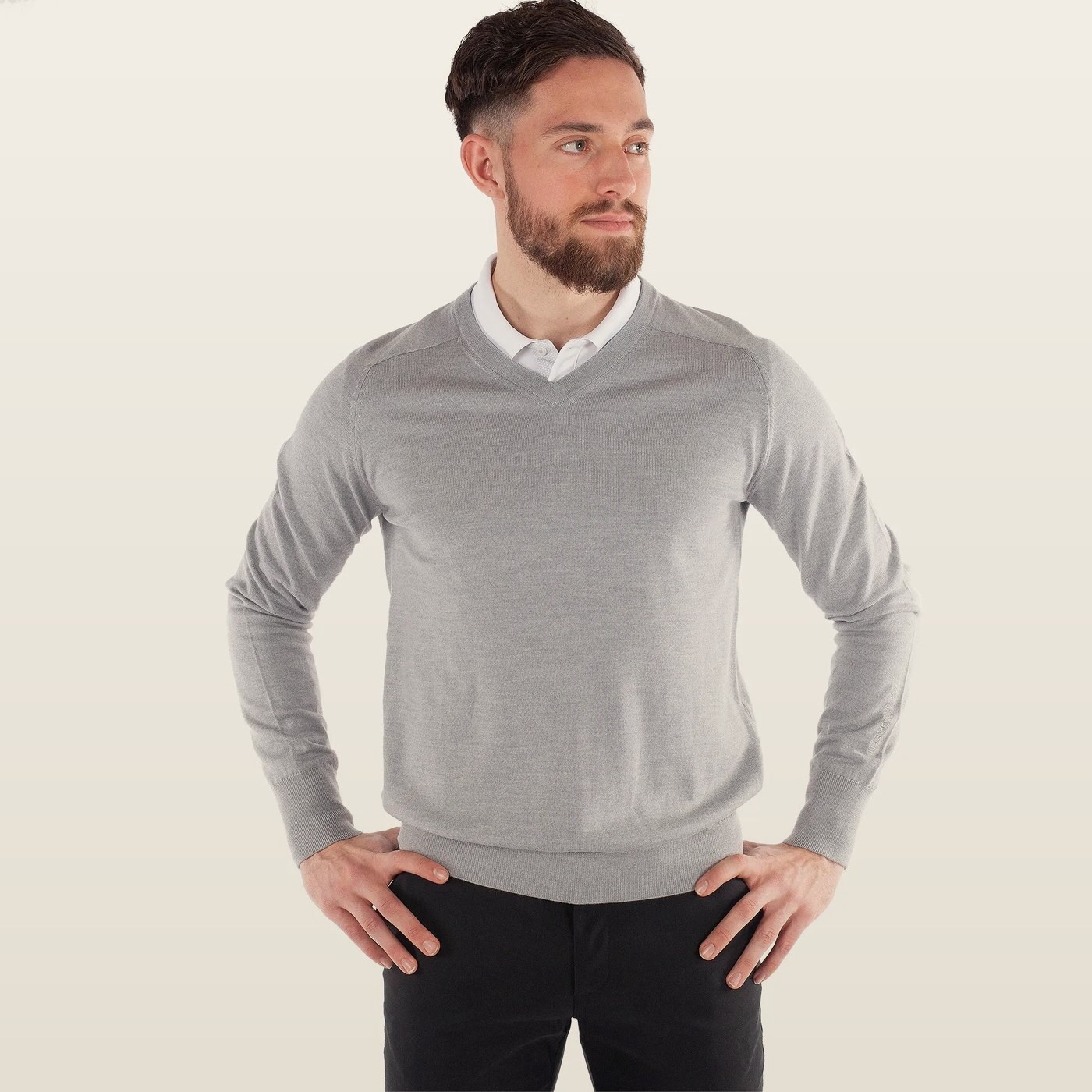 Galvin Green Carl Merino V-Neck, Grey Melange · view 1 of 4