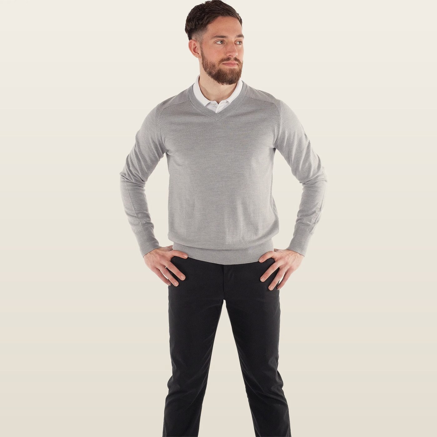 Galvin Green Carl Merino V-Neck, Grey Melange · view 3 of 4