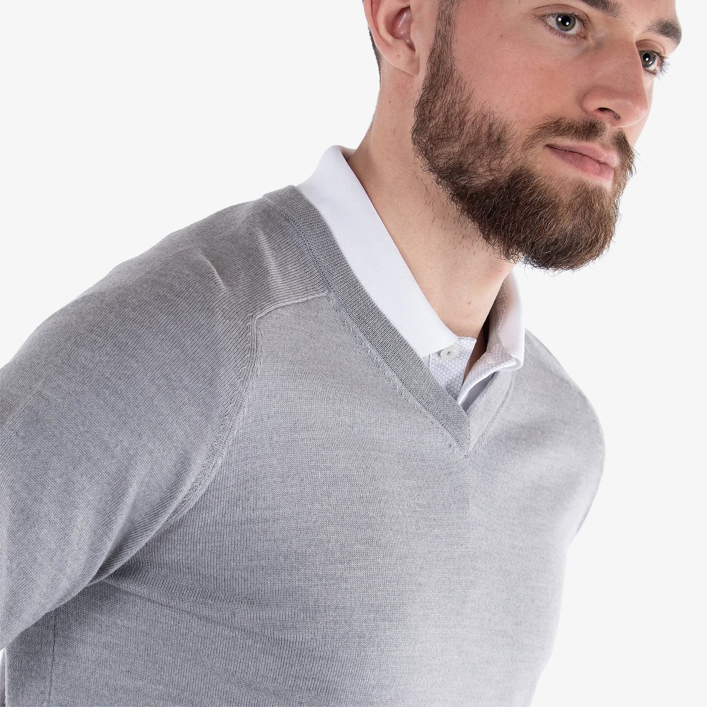 Galvin Green Carl Merino V-Neck, Grey Melange · view 4 of 4