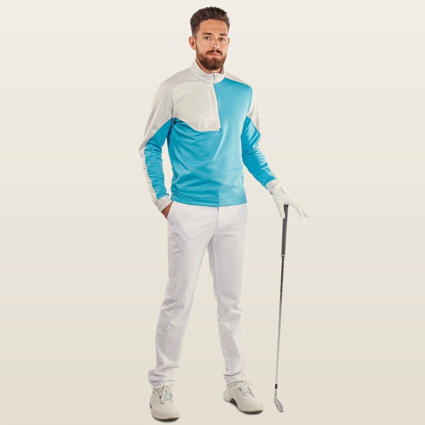 Galvin Green Daxton Half-Zip Mid-Layer, Aqua / Cool Grey / White · view 3 of 4