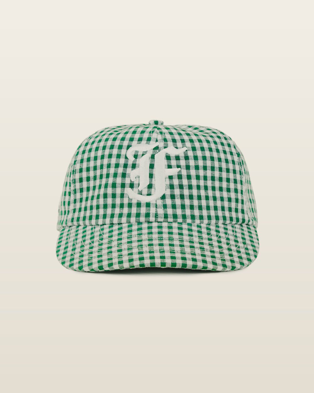 F AND CO. Picnic Letterman Cap, Green/White Gingham · view 1 of 4