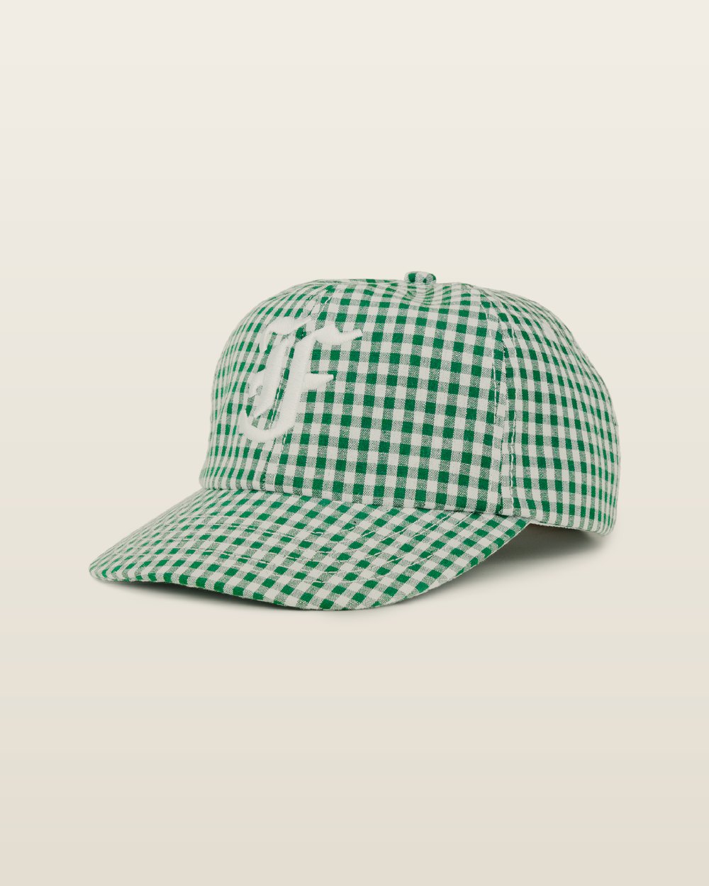 F AND CO. Picnic Letterman Cap, Green/White Gingham · view 2 of 4