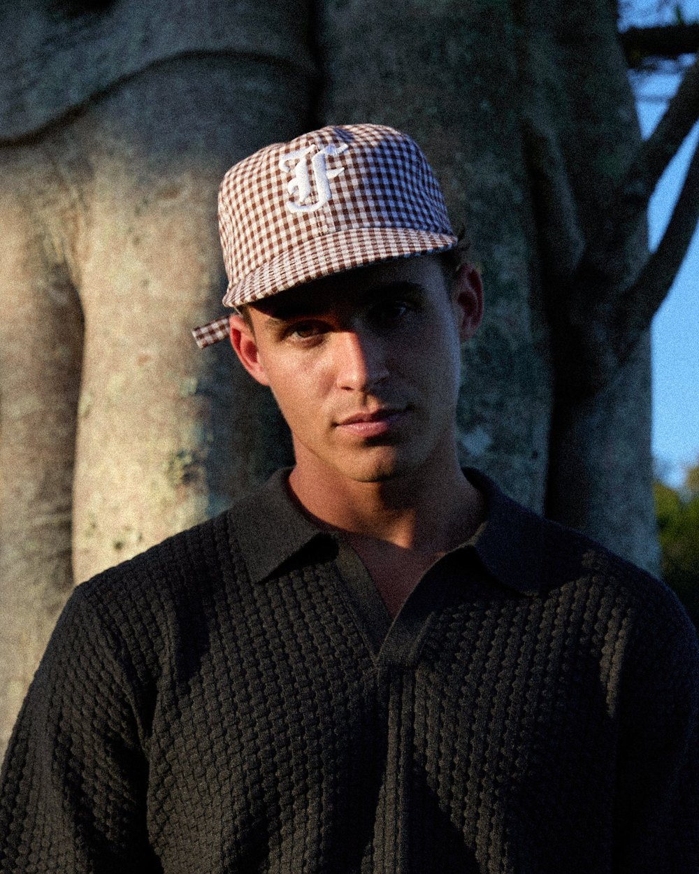 F AND CO. Picnic Letterman Cap, Green/White Gingham · view 3 of 4