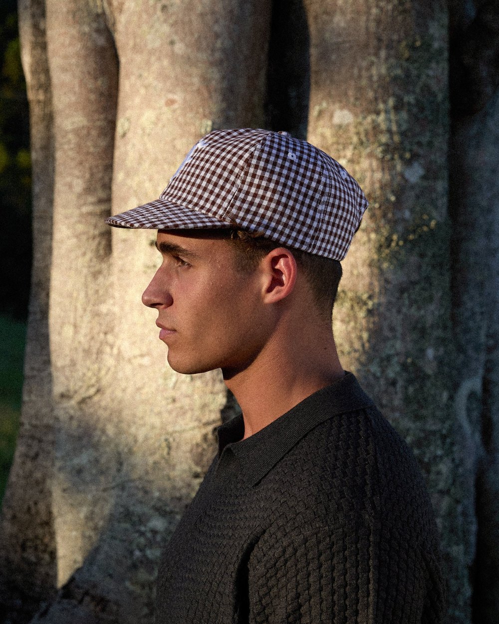 F AND CO. Picnic Letterman Cap, Green/White Gingham · view 4 of 4