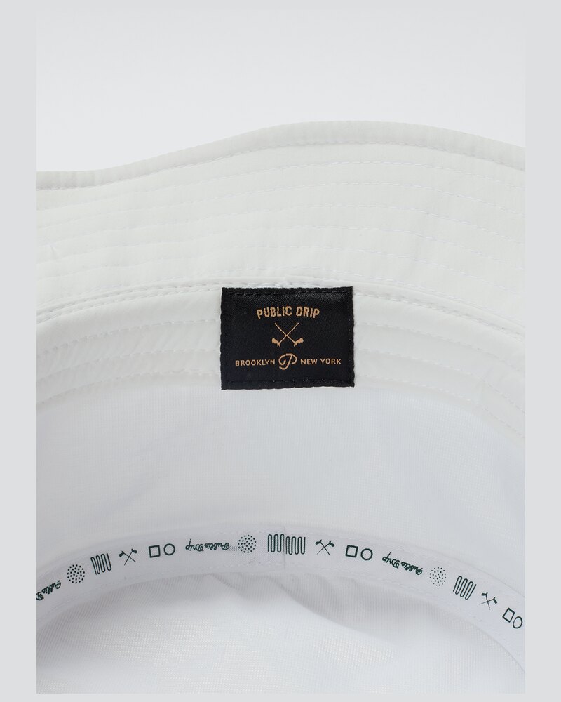Public Drip "P" Script Nylon Bucket Hat (White) golf hat
