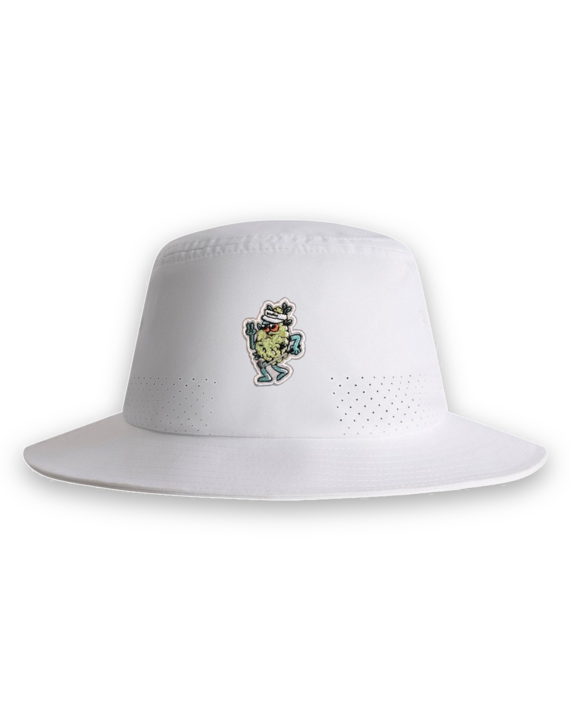 White perforated performance bucket hat with Bud chenille patch &middot; view 2 of 2