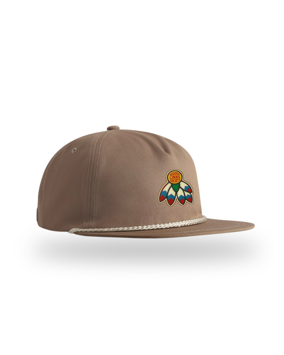 Khaki five panel rope cap with embroidered crest by Hidden Links Society &middot; view 1 of 3