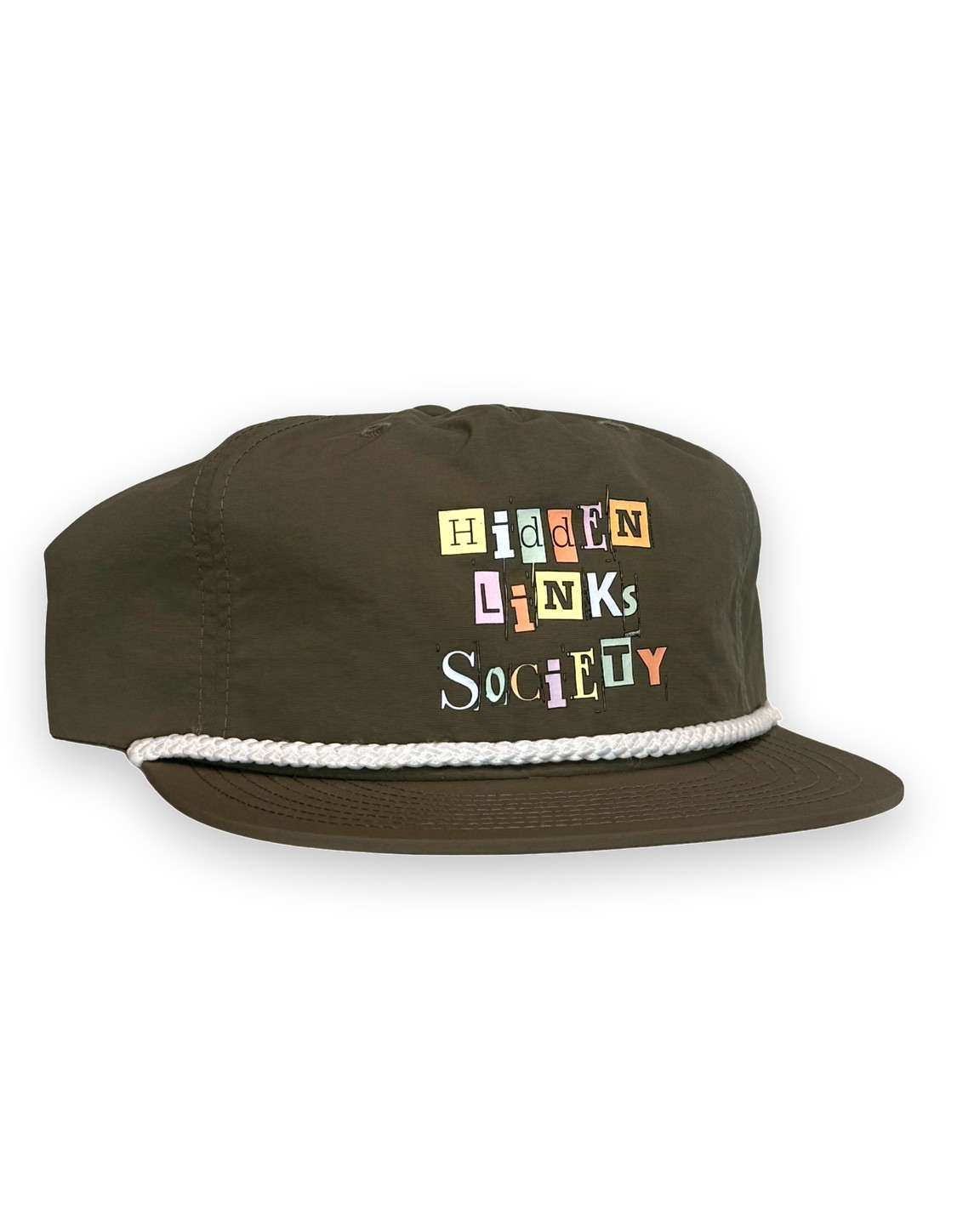 Olive nylon rope cap with cut-out Ransom Note lettering &middot; view 1 of 2