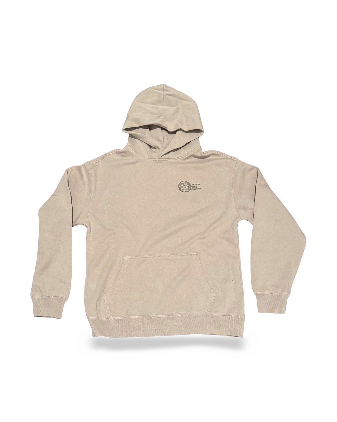 Beige garment-dyed hoodie with World Wide Golf print &middot; view 1 of 3